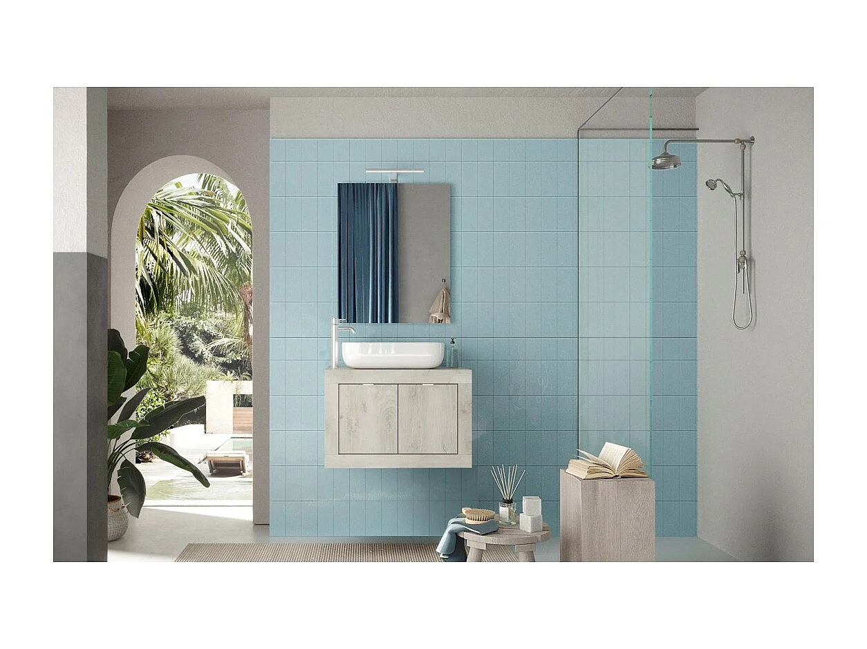 Meuble de salle de bain une vasque et 2 portes, longueur 70cm, collection CISA, coloris blanc effet bois