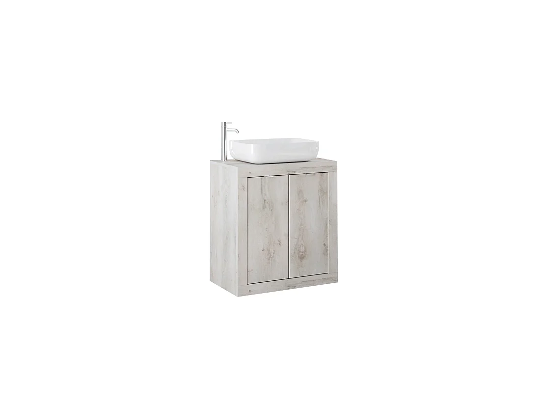 Meuble de salle de bain une vasque et 2 portes, longueur 70cm, collection CISA, coloris blanc effet bois