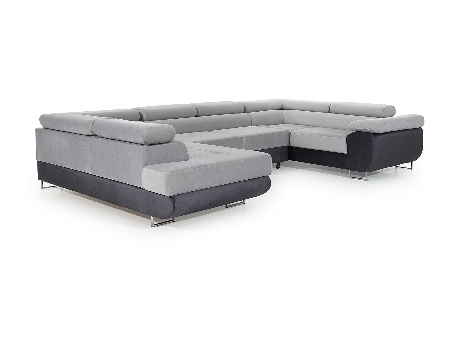 Canapé convertible U gauche tissu et simili noir avec coffre de rangement Tovy 340cm