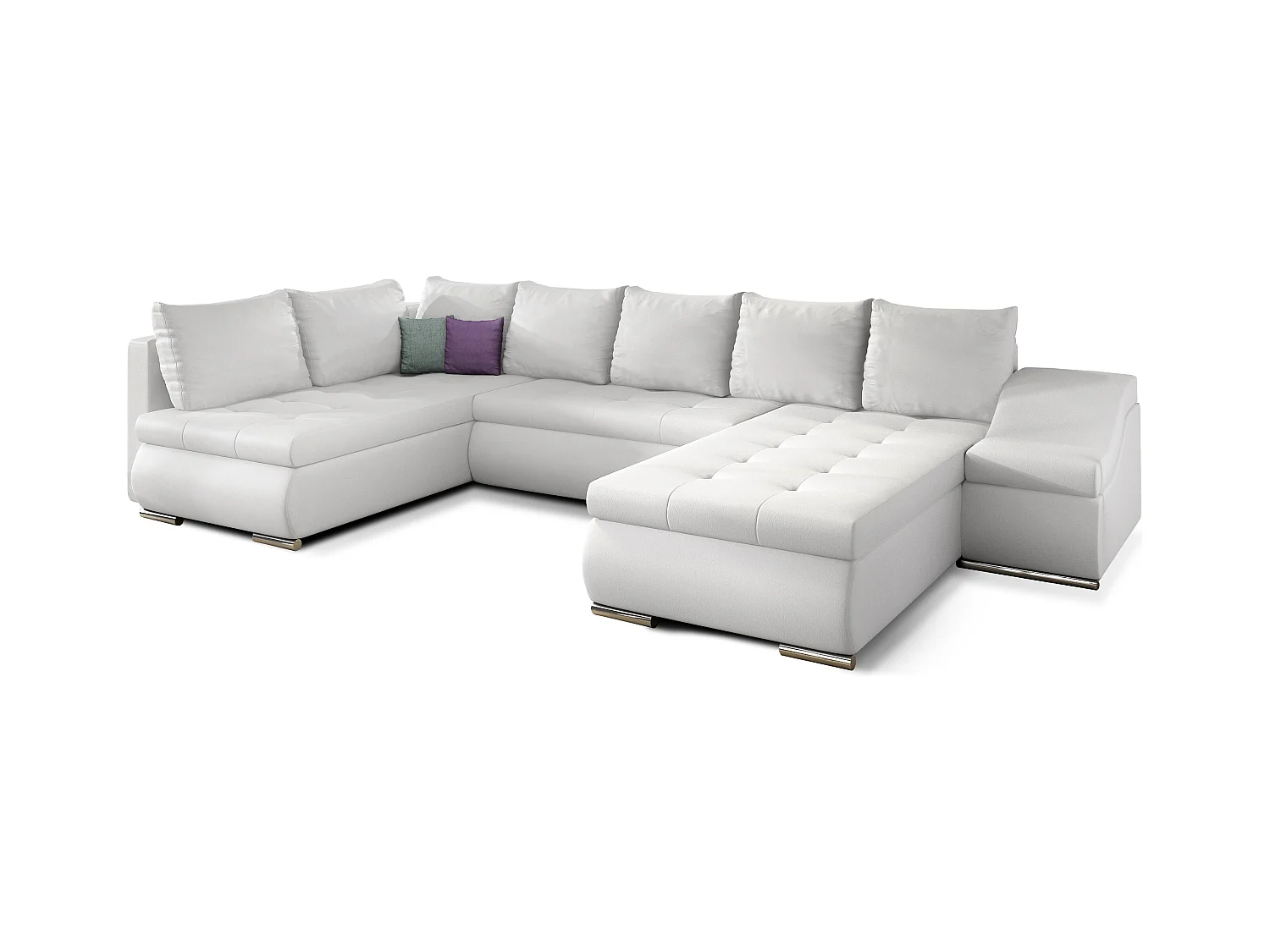 Canapé panoramique convertible simili cuir blanc Jonaz 340cm-Méridienne A droite