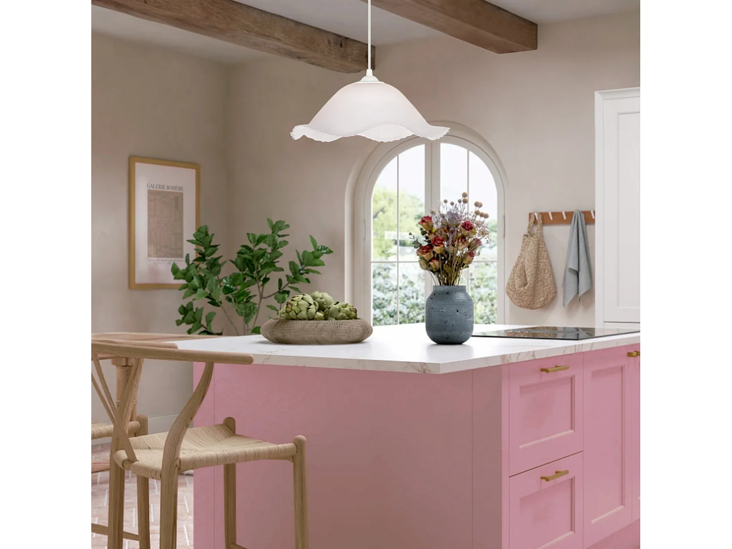 Suspensão TOSEL  FLEUVE metal cúpula alumínio D44 x  H70  cm