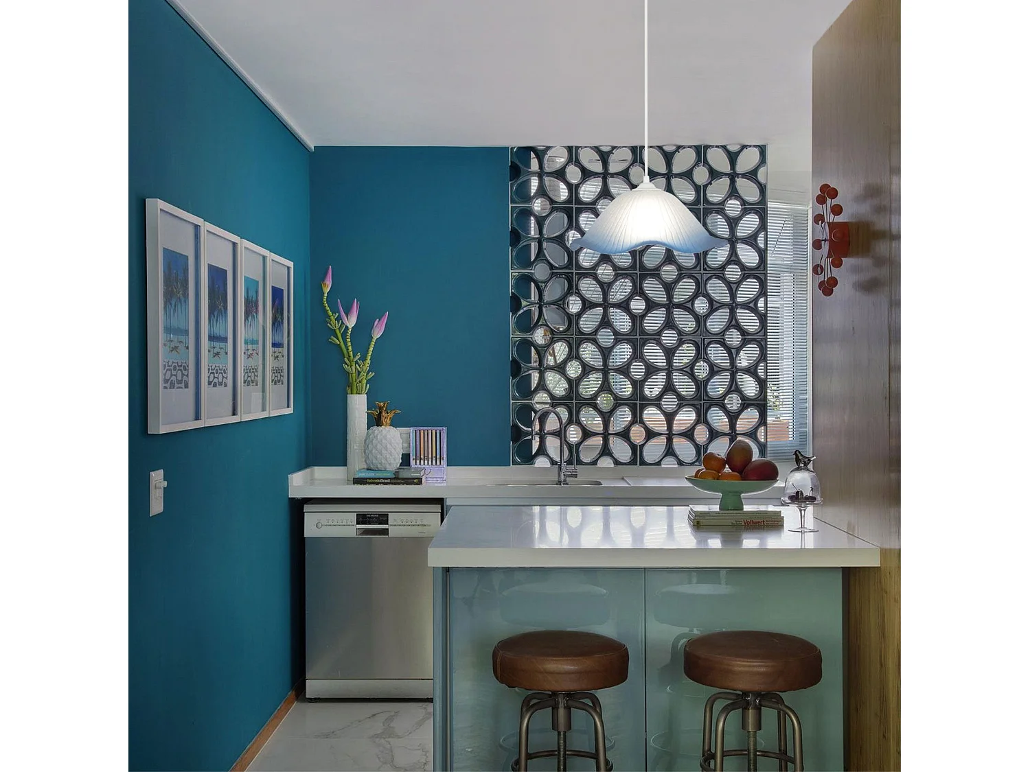 Suspension TOSEL ,verre,Bleu,H70xD36xP36cm