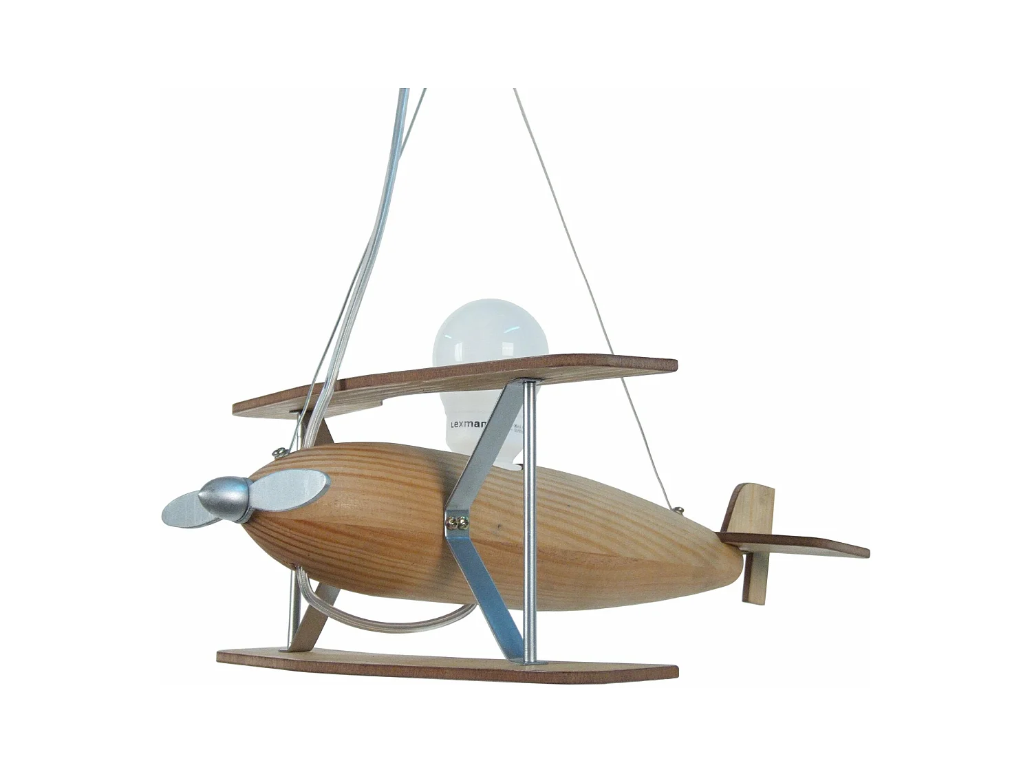 Suspension enfant avion bois naturel, aluminium 74 cm.