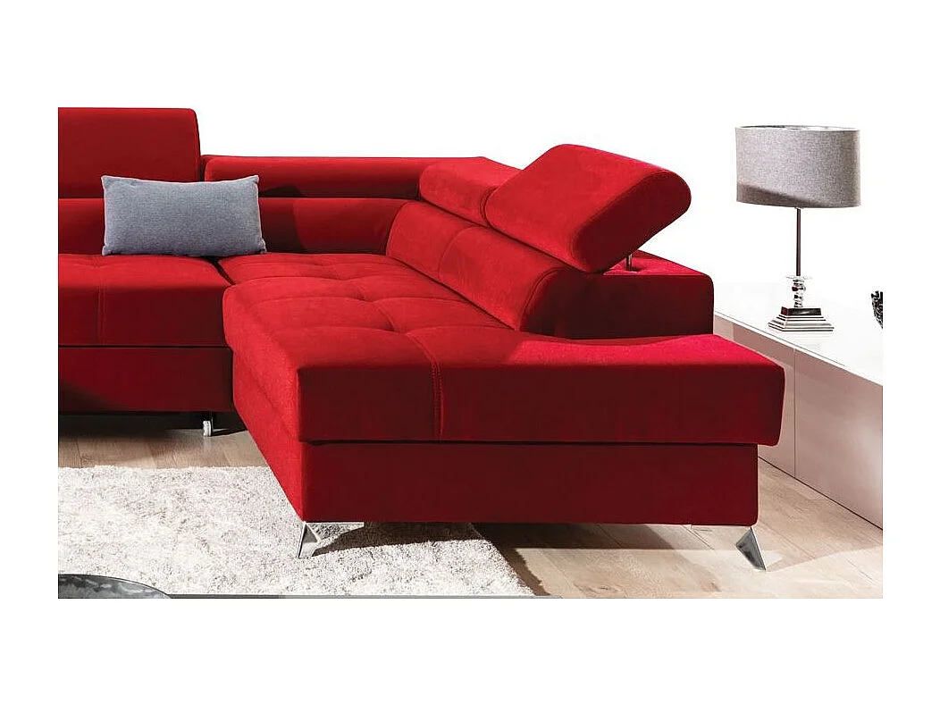 Canapé panoramique convertible velours gris clair avec coffre de rangement Triano 342cm-Coffre de rangement à droite