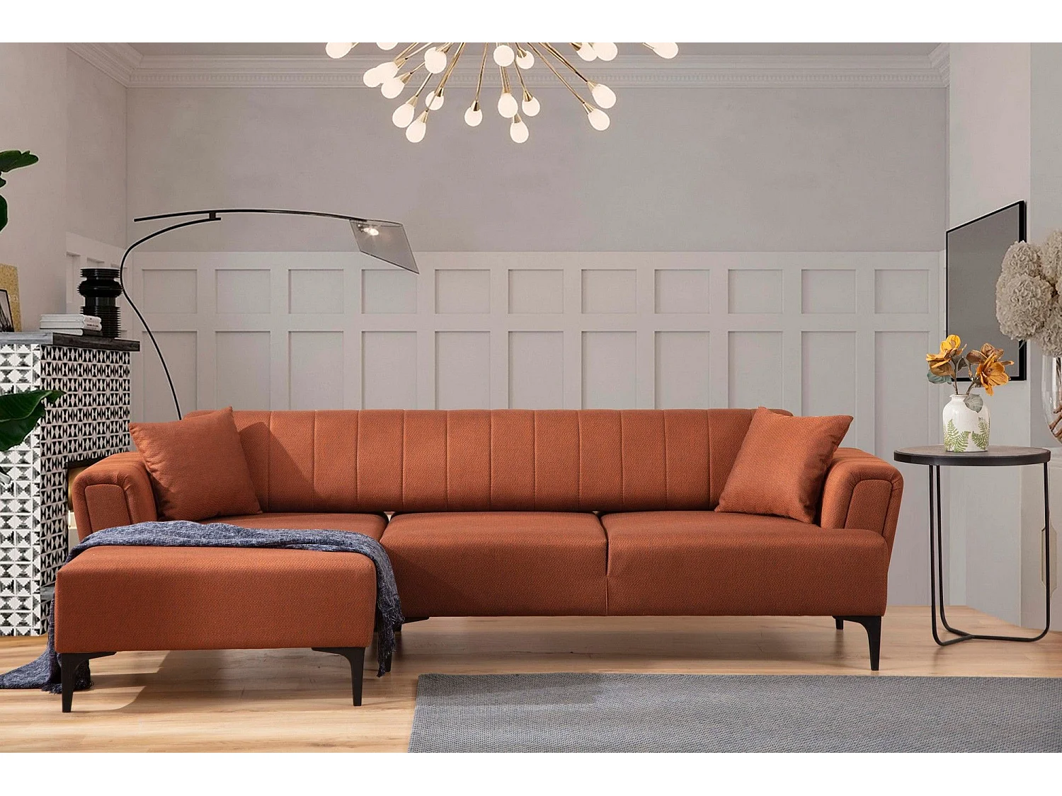 Canapé d'angle à gauche convertible Devinos Tissu Rouge brique