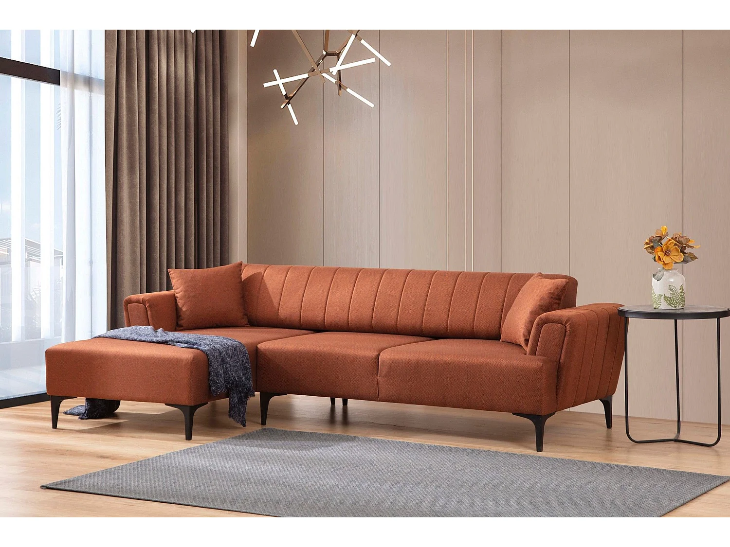 Canapé d'angle à gauche convertible Devinos Tissu Rouge brique