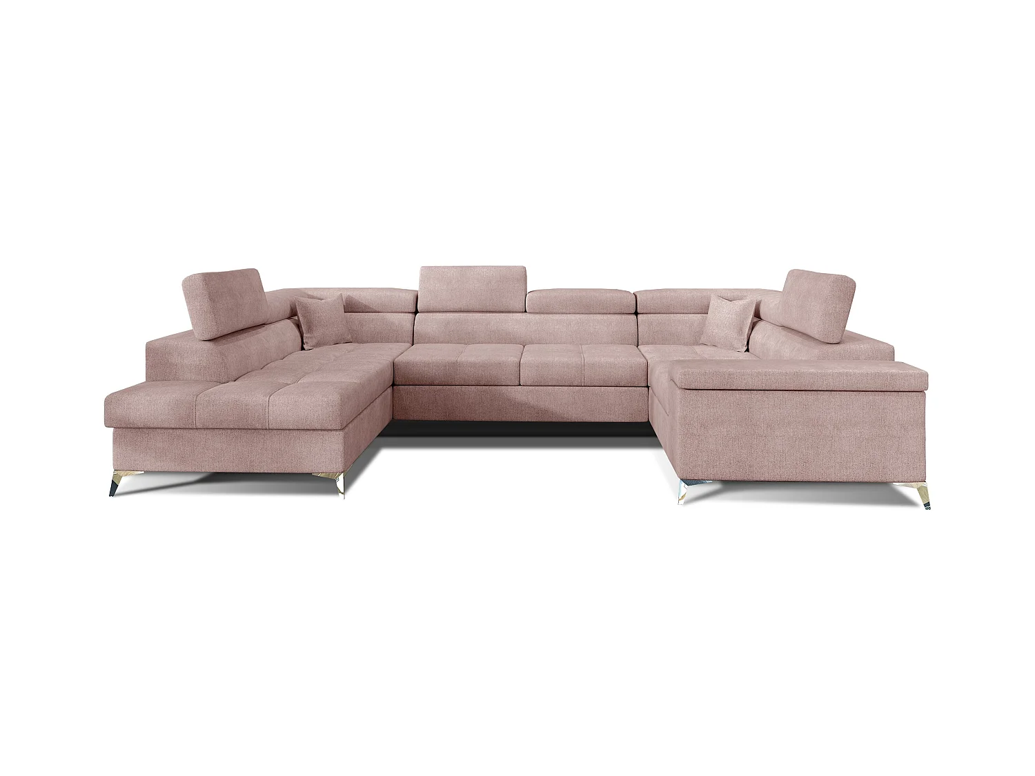 Canapé panoramique convertible tissu rose clair avec coffre de rangement Triano 342cm-Coffre de rangement à gauche