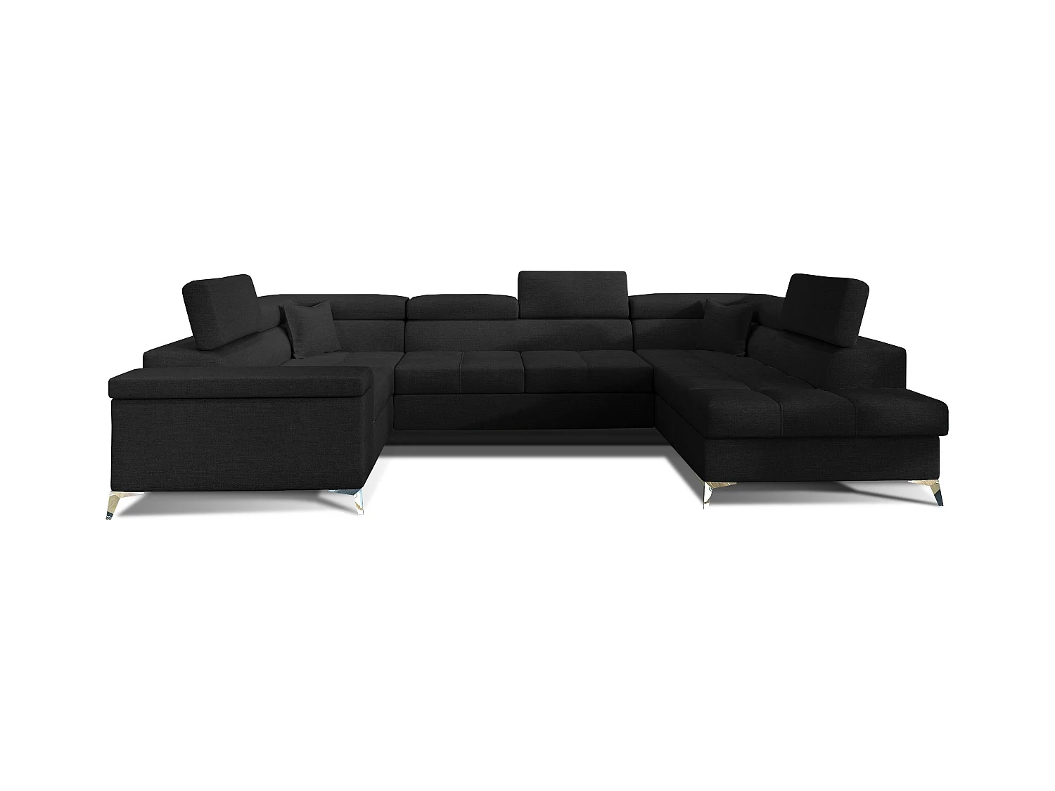 Canapé panoramique convertible tissu noir avec coffre de rangement Triano 342cm-Coffre de rangement à droite