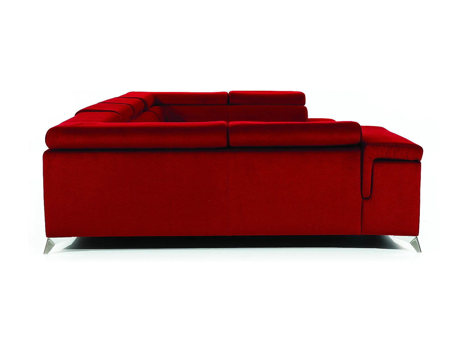 Canapé panoramique convertible velours rouge avec coffre de rangement Triano 342cm-Coffre de rangement à droite