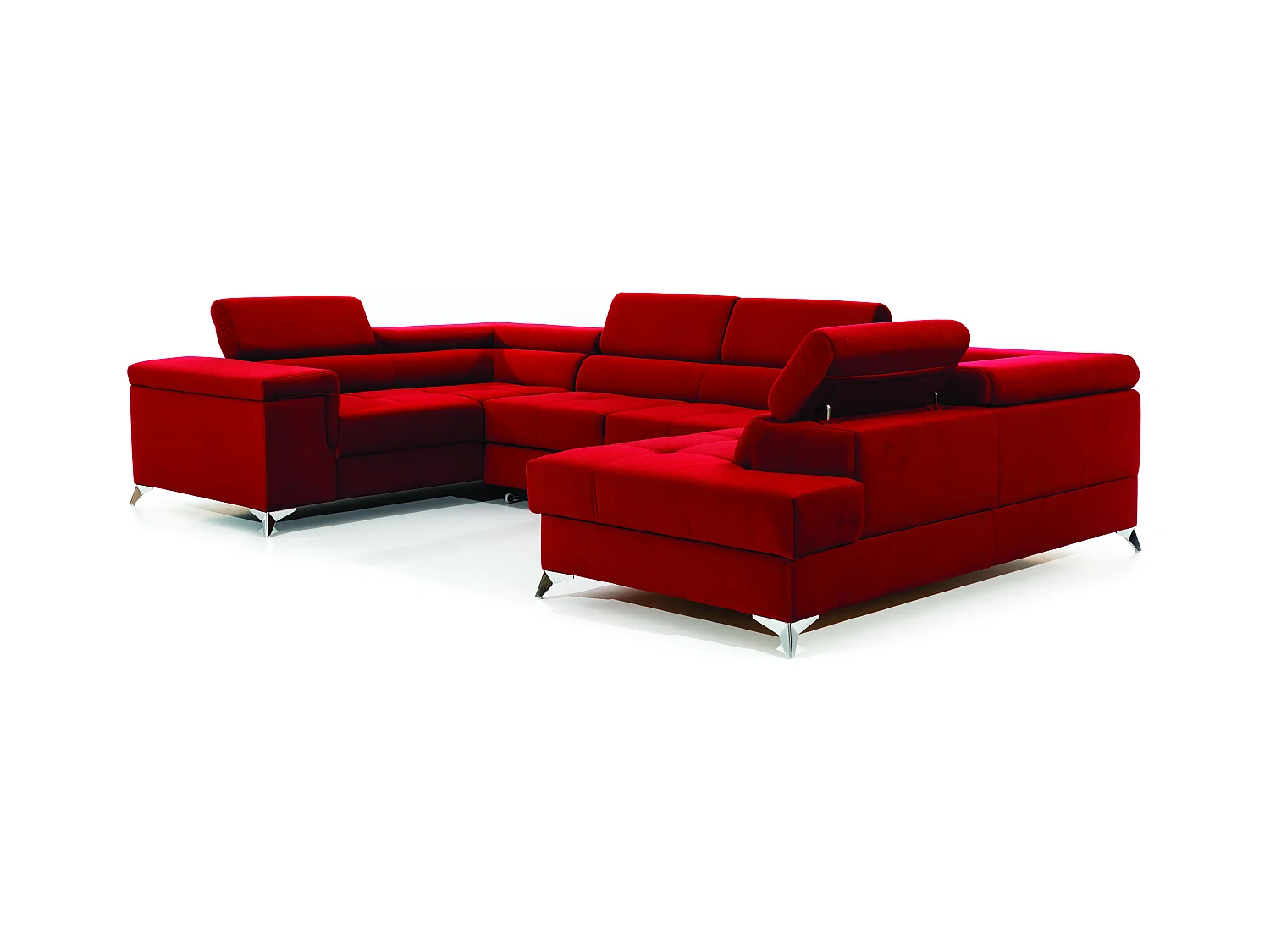 Canapé panoramique convertible velours rouge avec coffre de rangement Triano 342cm-Coffre de rangement à droite