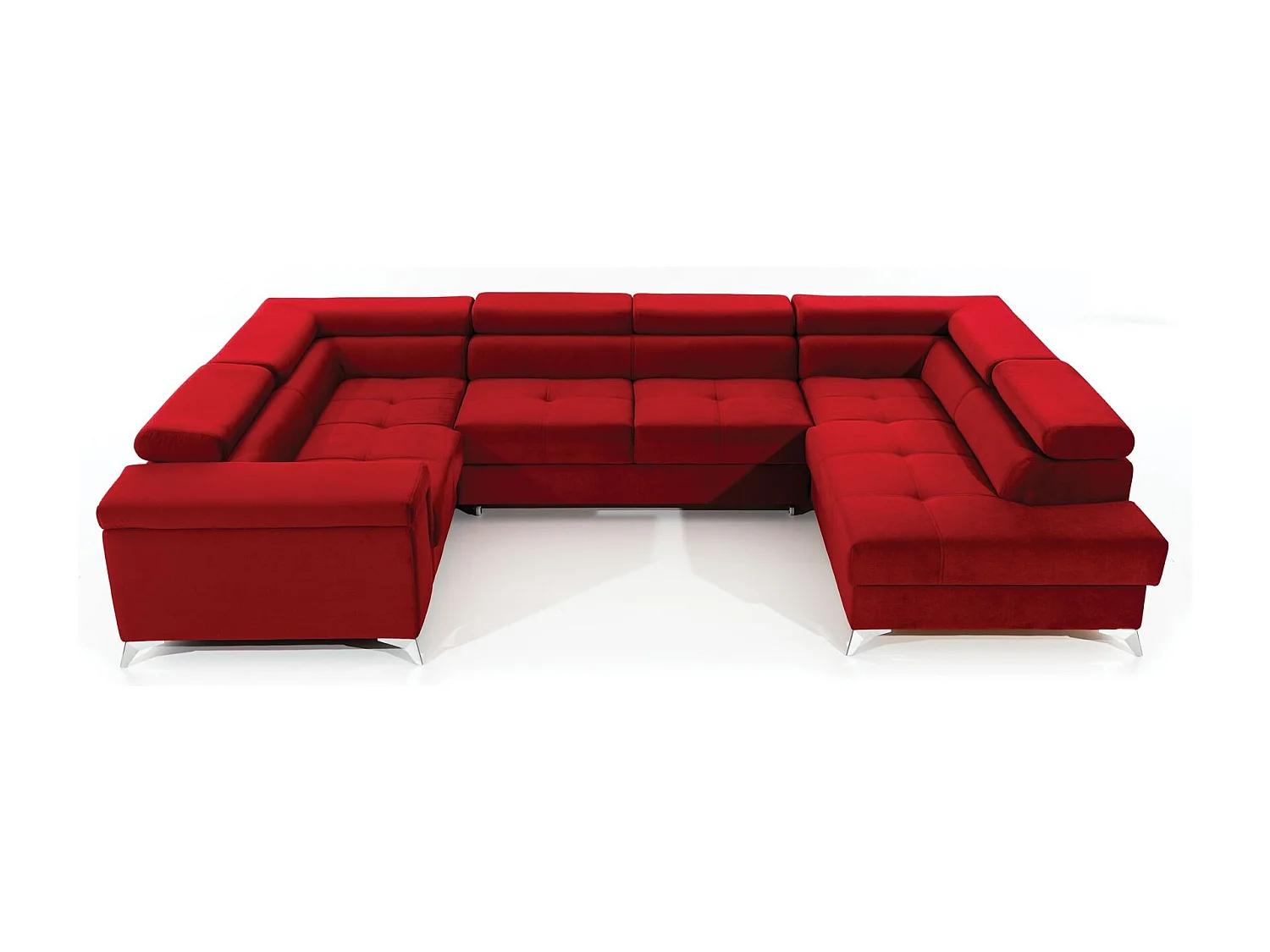 Canapé panoramique convertible velours rouge avec coffre de rangement Triano 342cm-Coffre de rangement à droite