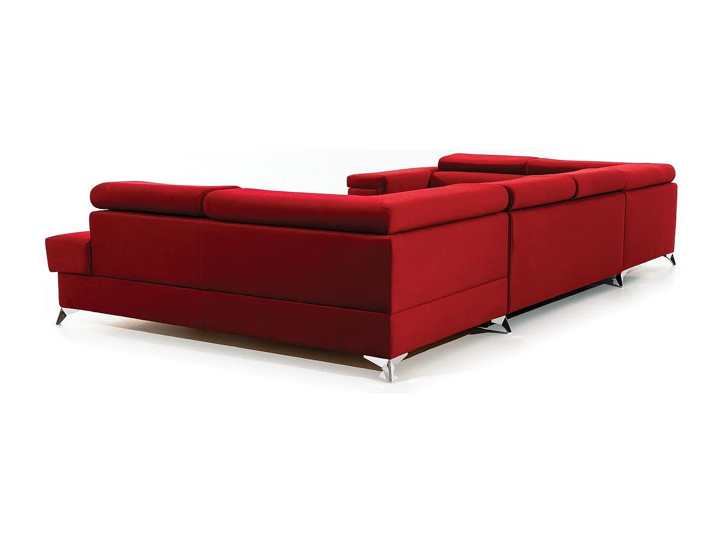 Canapé panoramique convertible velours rouge avec coffre de rangement Triano 342cm-Coffre de rangement à droite