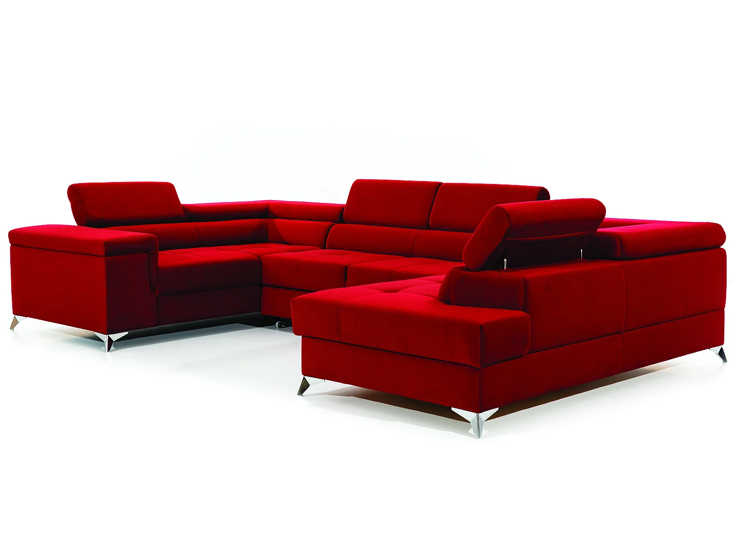 Canapé panoramique convertible TRIANO velours - têtières réglables-Rouge-Coffre à droite