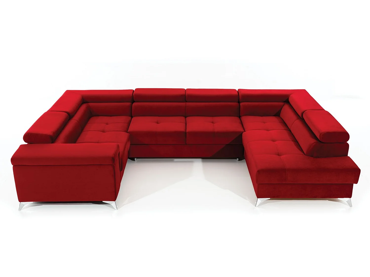 Canapé panoramique convertible TRIANO velours - têtières réglables-Rouge-Coffre à droite