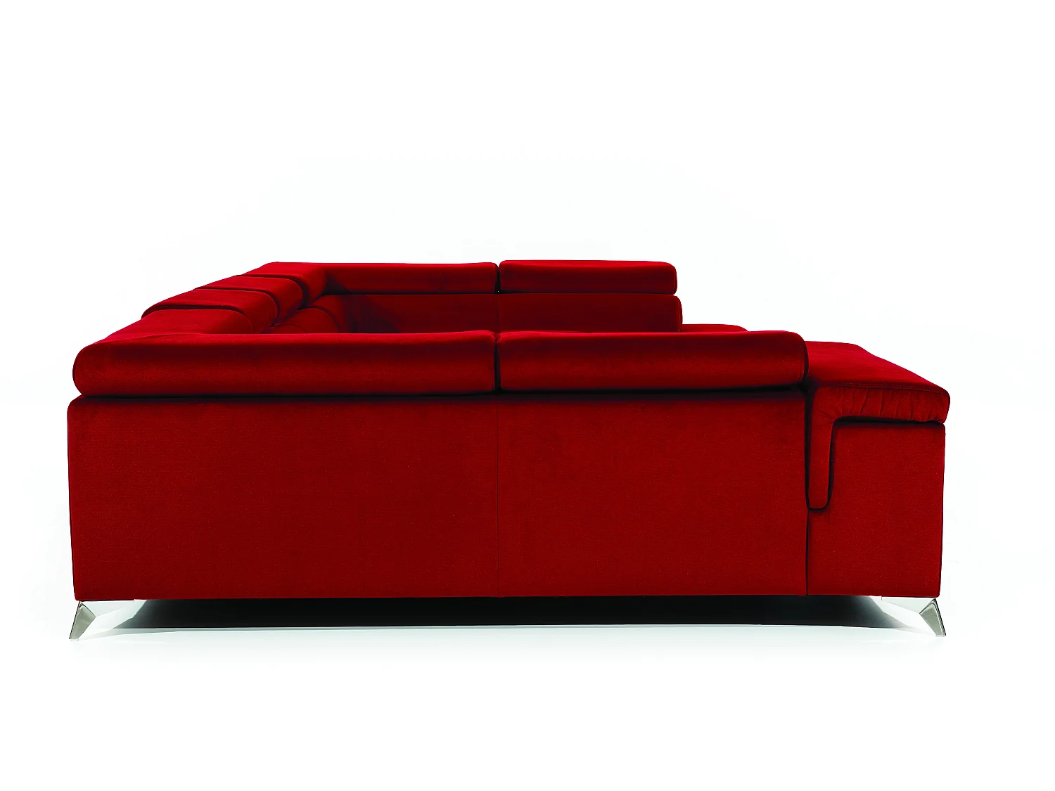 Canapé panoramique convertible TRIANO velours - têtières réglables-Rouge-Coffre à droite