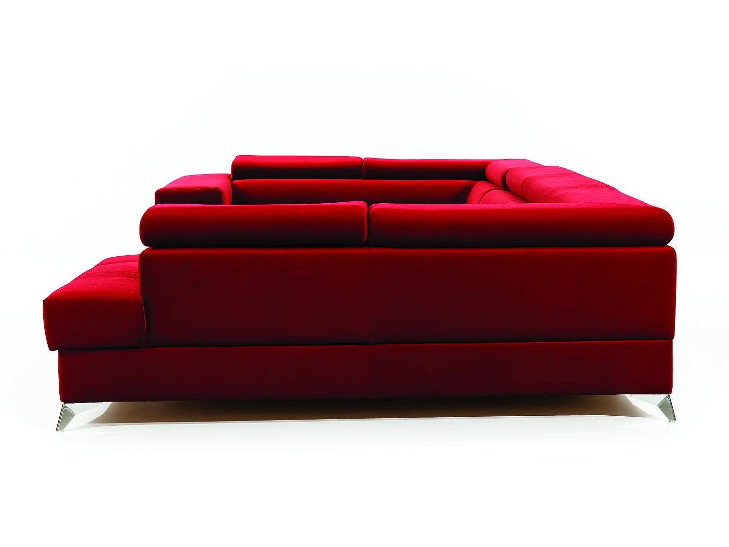 Canapé panoramique convertible TRIANO velours - têtières réglables-Rouge-Coffre à droite
