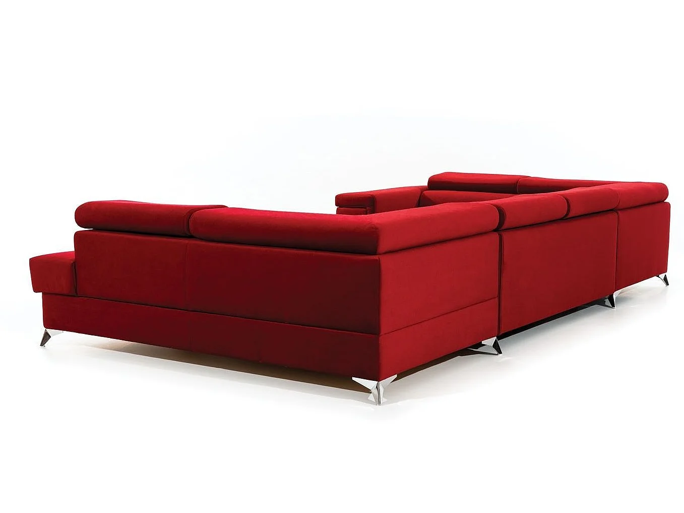 Canapé panoramique convertible TRIANO velours - têtières réglables-Rouge-Coffre à droite