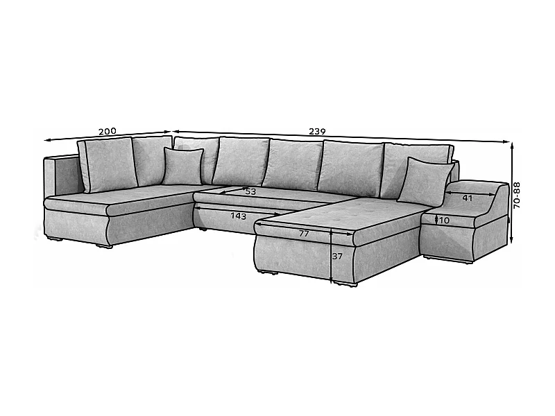 Canapé panoramique convertible tissu gris Jonaz 340cm-Méridienne A droite