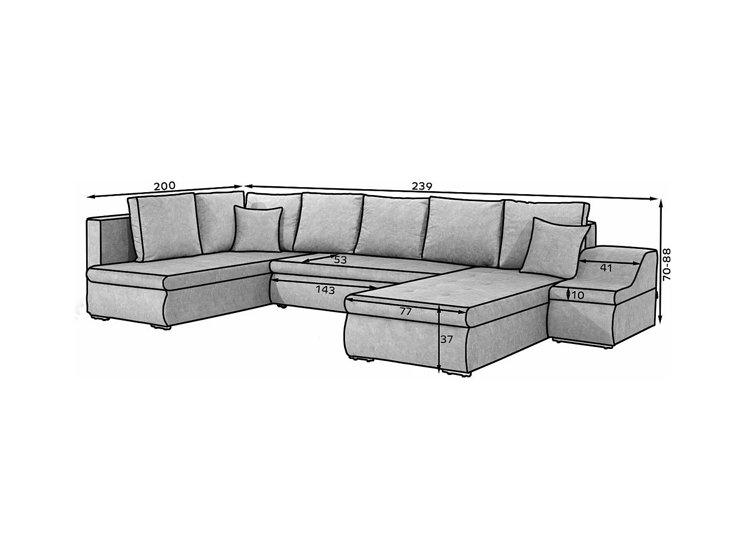 Canapé panoramique convertible tissu gris Jonaz 340cm-Méridienne A droite