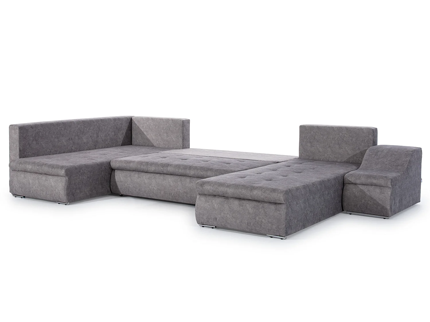 Canapé d'angle panoramique convertible 6 places en tissu gris JONAZ 340cm