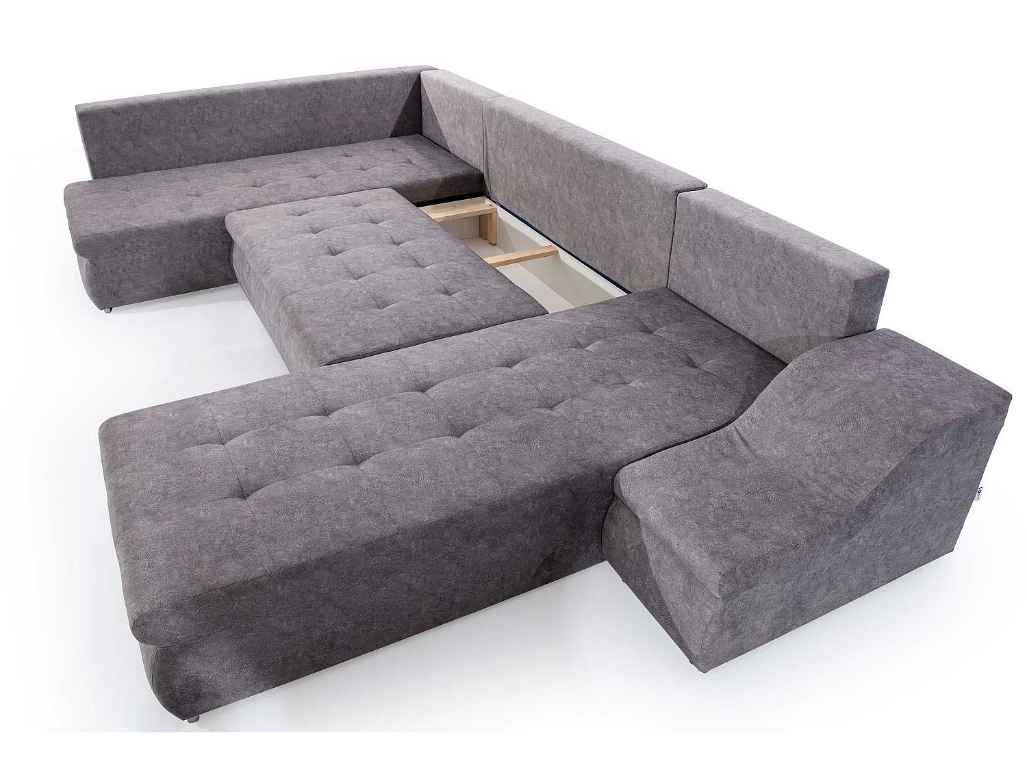 Canapé d'angle panoramique convertible 6 places en tissu gris JONAZ 340cm