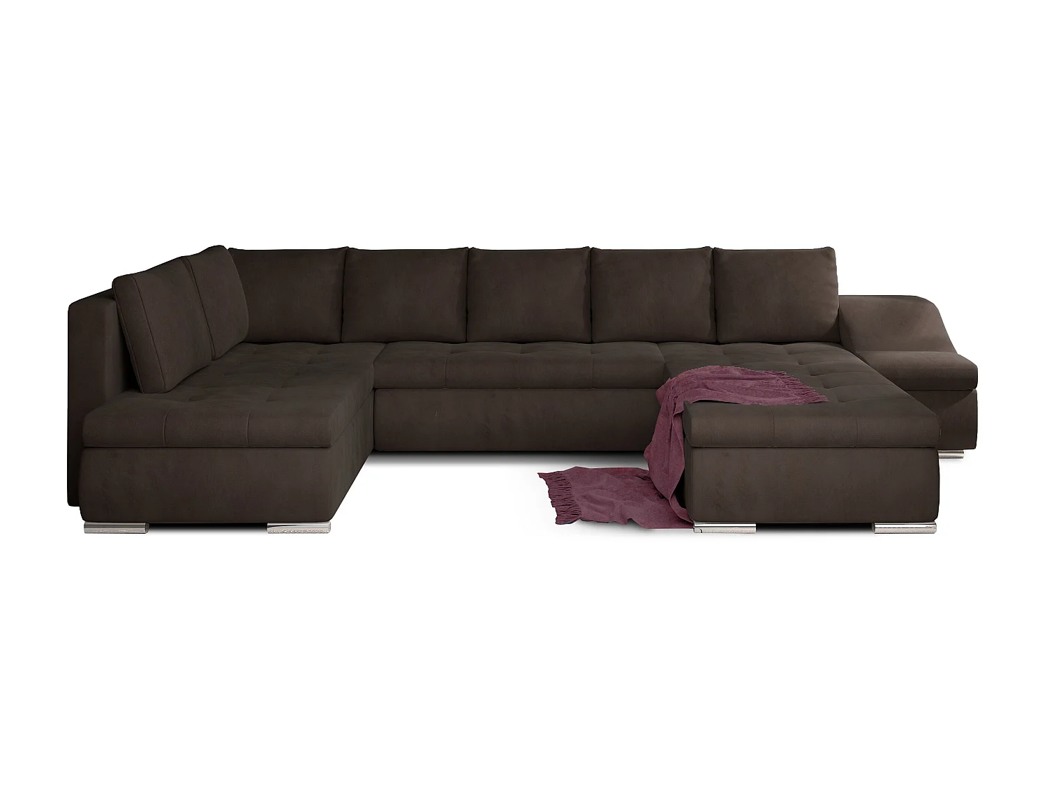 Canapé panoramique convertible velours marron Jonaz 340cm-Méridienne A gauche