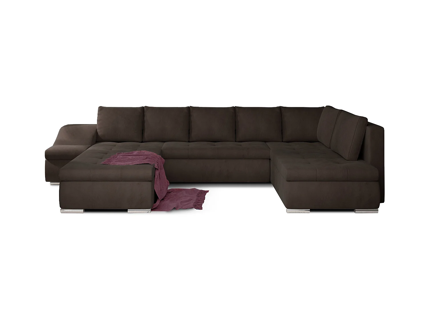 Canapé panoramique convertible velours marron Jonaz 340cm-Méridienne A gauche