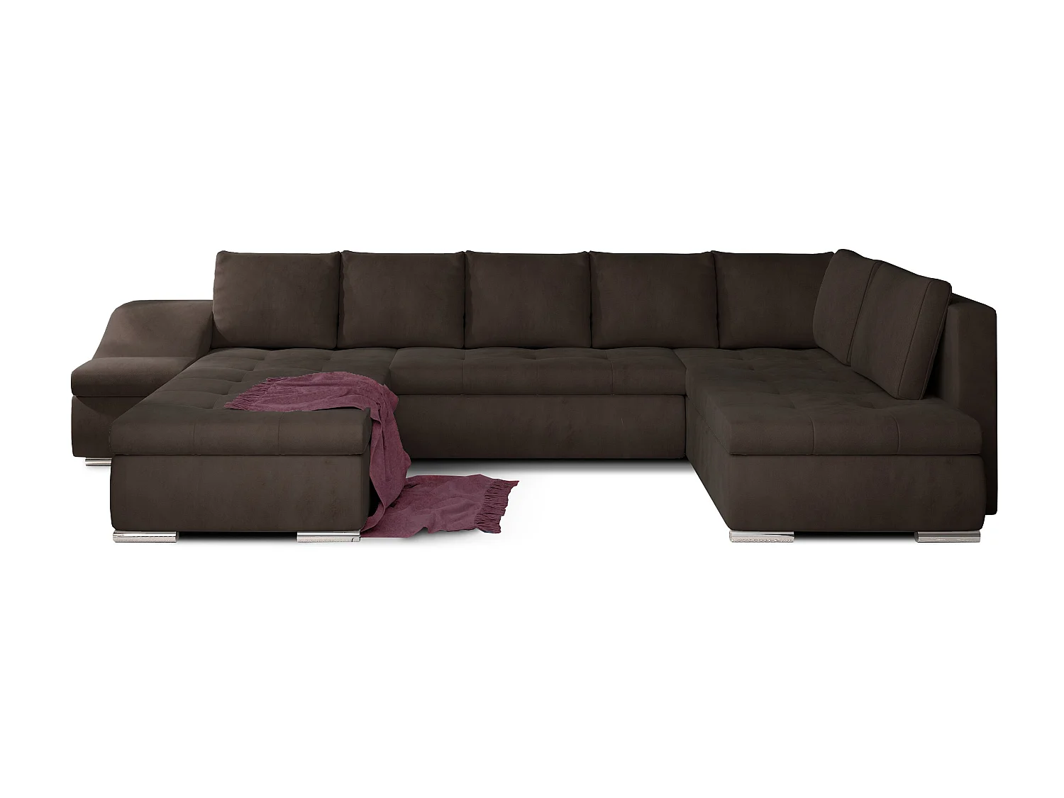 Canapé panoramique convertible velours marron Jonaz 340cm-Méridienne A gauche