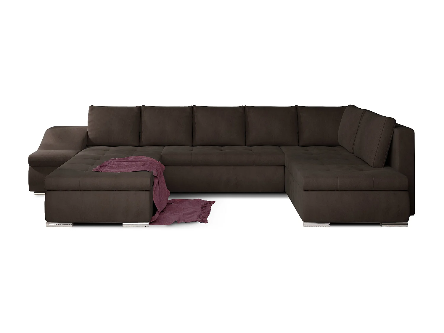 Canapé panoramique convertible velours marron Jonaz 340cm-Méridienne A gauche