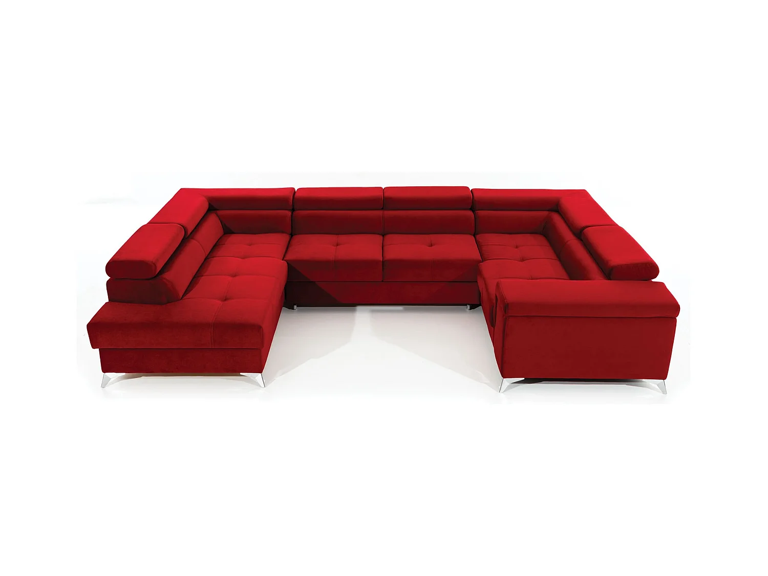 Canapé panoramique convertible velours rouge avec coffre de rangement Triano 342cm-Coffre de rangement à gauche