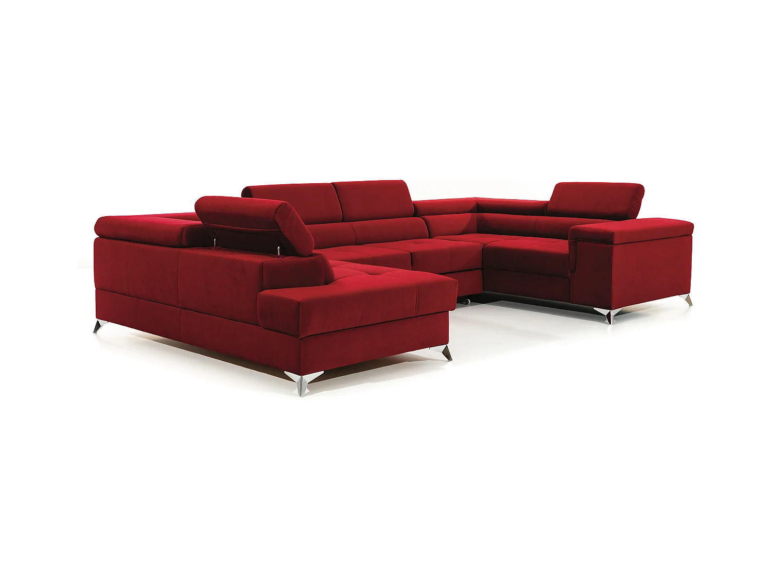 Canapé panoramique convertible velours rouge avec coffre de rangement Triano 342cm-Coffre de rangement à gauche