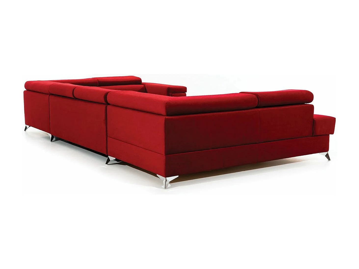 Canapé panoramique convertible velours rouge avec coffre de rangement Triano 342cm-Coffre de rangement à gauche