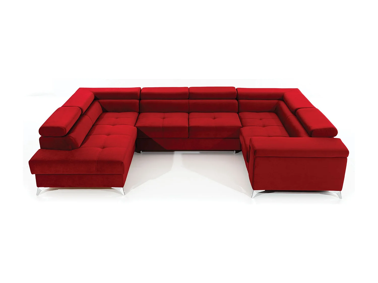 Canapé panoramique convertible TRIANO velours - têtières réglables-Rouge-Coffre à gauche