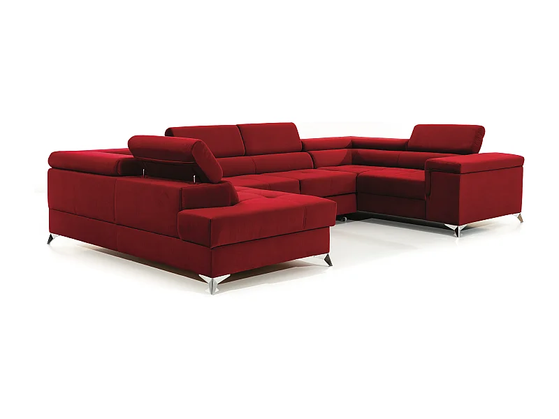 Rood fluwelen panoramische slaapbank met Triano opbergbox 342 cm-Opslagruimte naar links