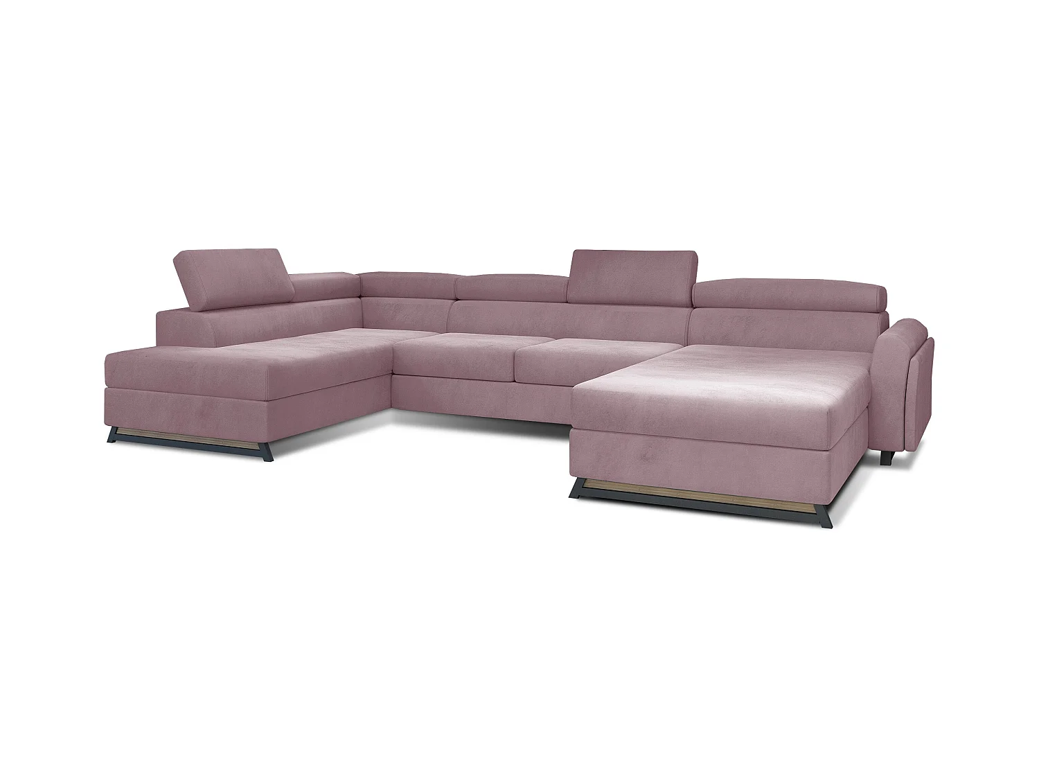 Grand canapé panoramique convertible velours rose avec coffre Konba 370cm-Coffre de rangement à gauche