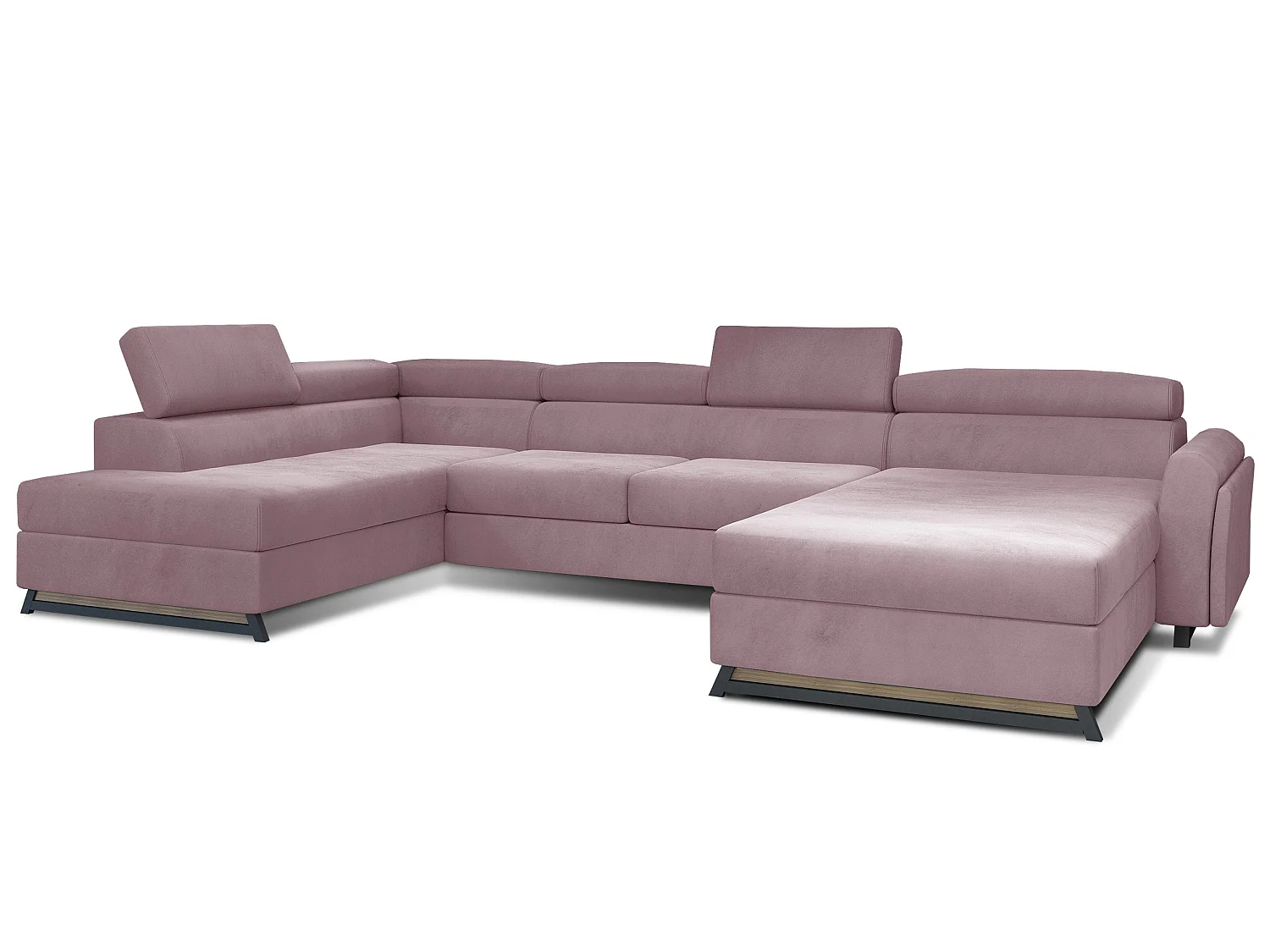 Grand canapé panoramique convertible velours rose avec coffre Konba 370cm-Coffre de rangement à gauche