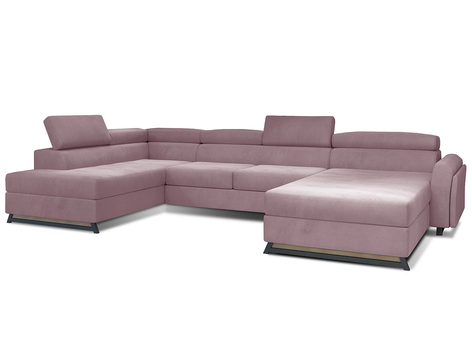 Grand canapé panoramique convertible velours rose avec coffre Konba 370cm-Coffre de rangement à gauche