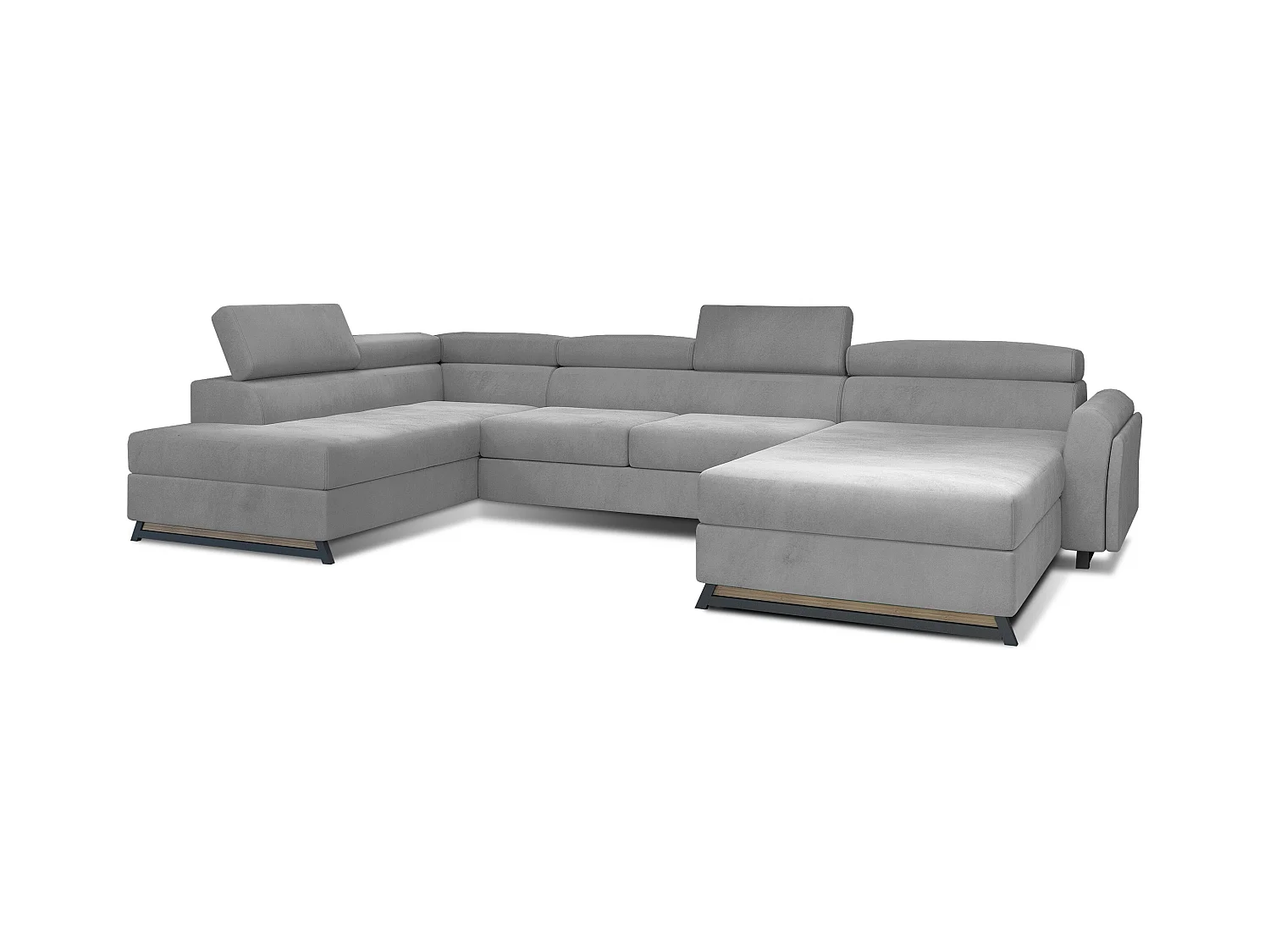 Grand canapé panoramique convertible velours gris clair avec coffre Konba 370cm-Coffre de rangement à gauche