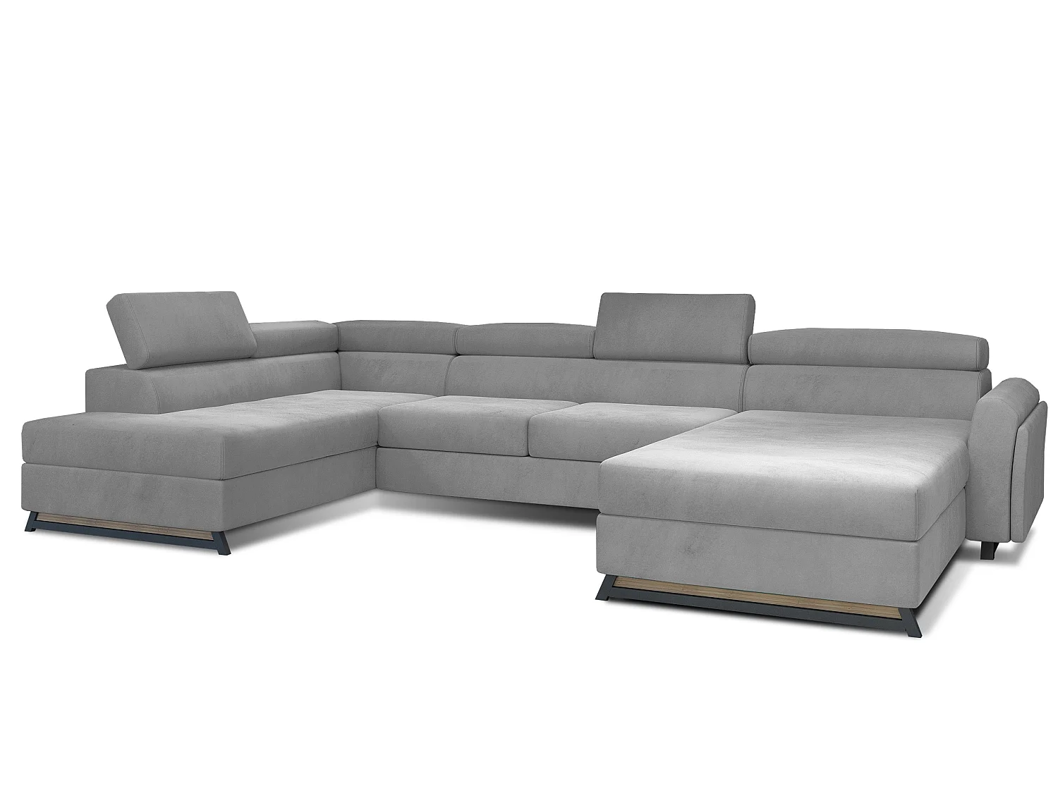 Grand canapé panoramique convertible velours gris clair avec coffre Konba 370cm-Coffre de rangement à gauche