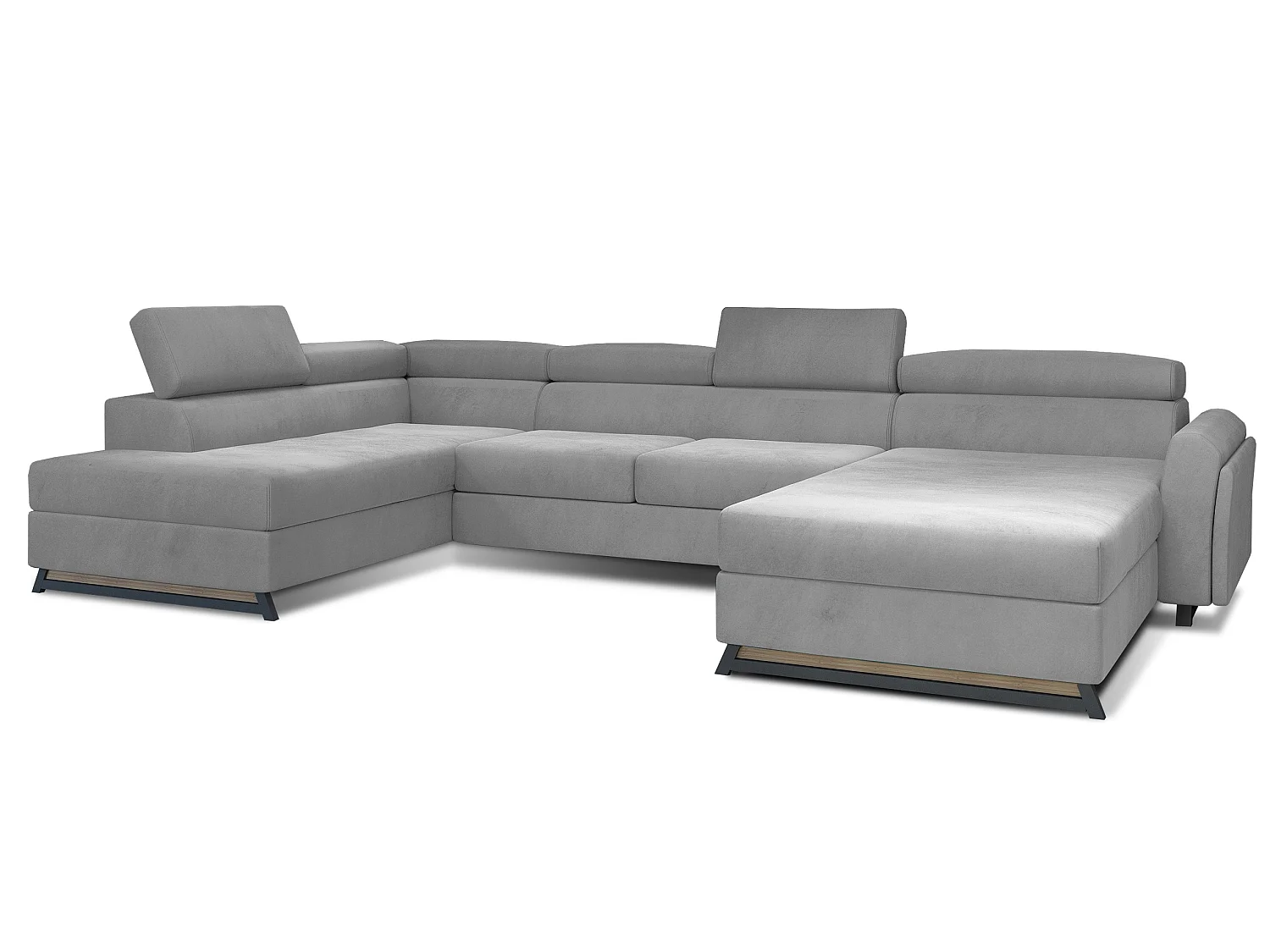 Grand canapé panoramique convertible velours gris clair avec coffre Konba 370cm-Coffre de rangement à gauche