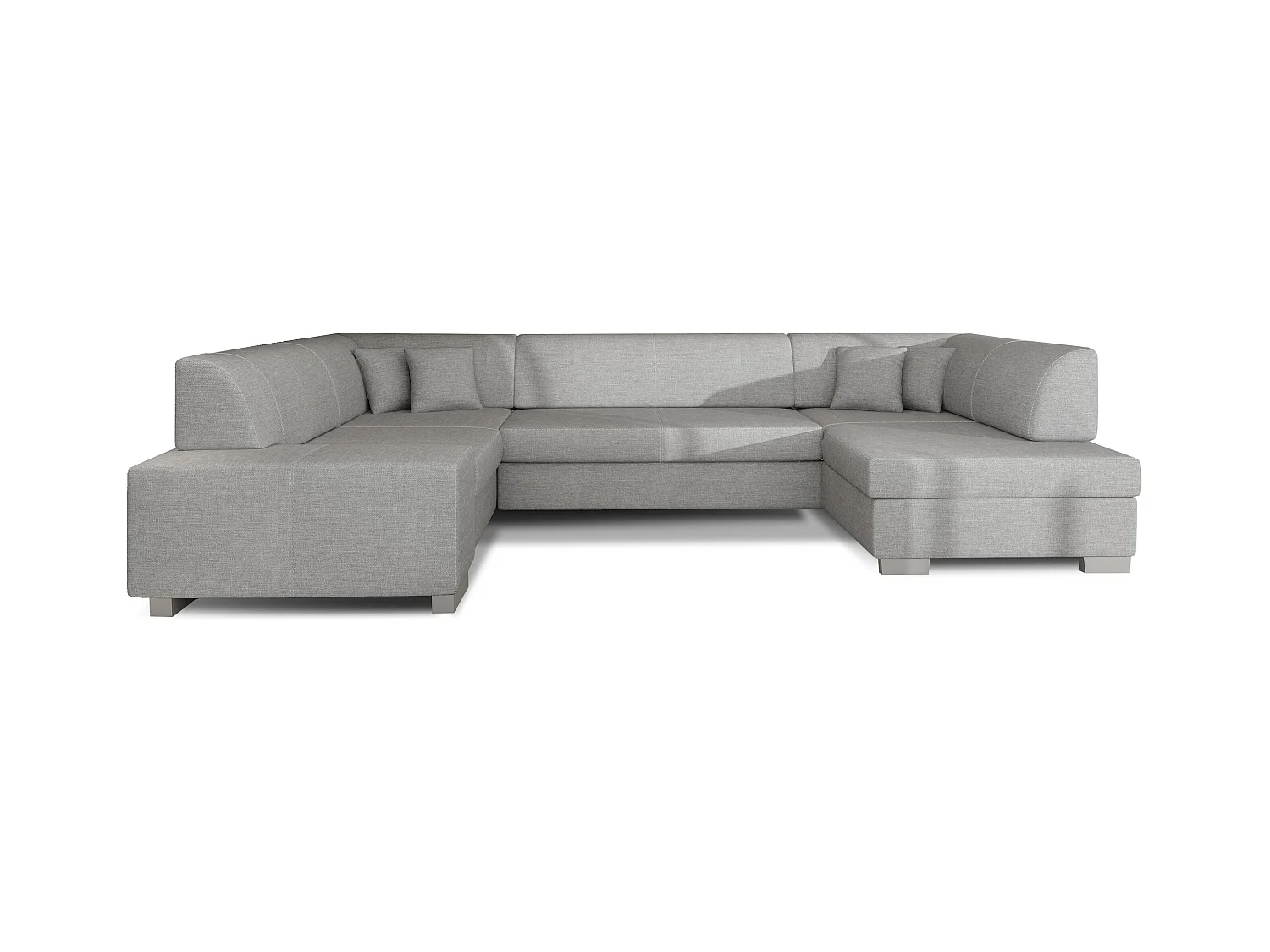 Canapé convertible panoramique tissu gris clair avec coffre de rangement Houston 320cm-Coffre de rangement à droite