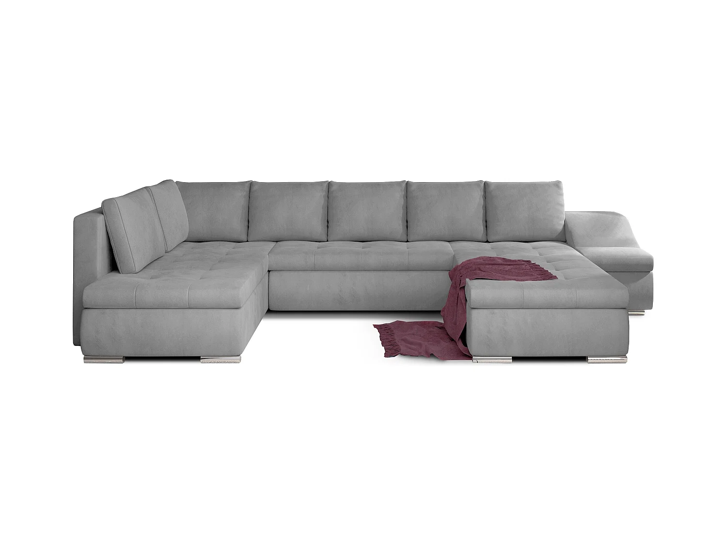 Canapé panoramique convertible velours gris clair Jonaz 340cm-Méridienne A droite