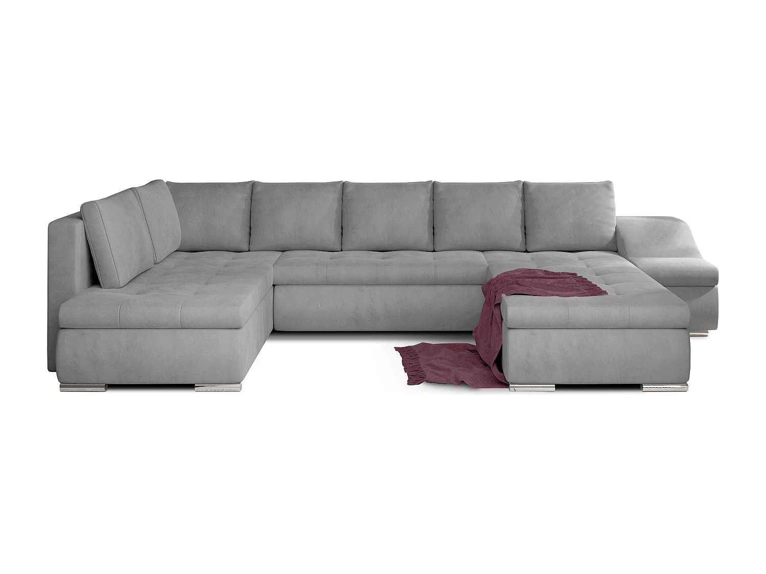 Canapé panoramique convertible velours gris clair Jonaz 340cm-Méridienne A droite