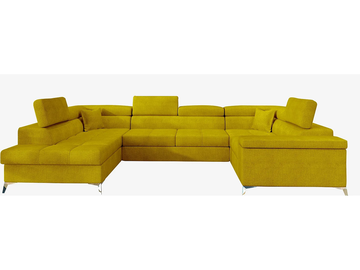 Canapé panoramique convertible tissu vert moutarde avec coffre de rangement Triano 342cm-Coffre de rangement à gauche