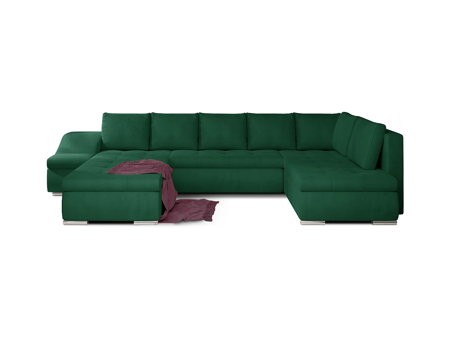 Canapé panoramique convertible velours vert Jonaz 340cm-Méridienne A gauche