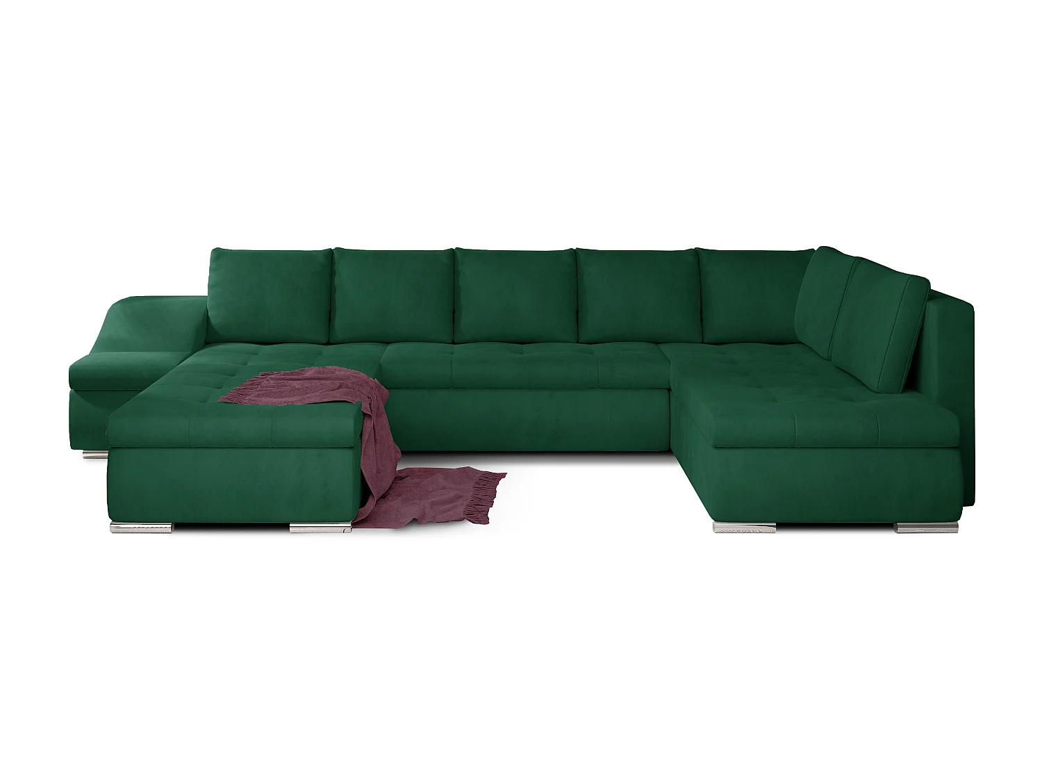 Canapé panoramique convertible velours vert Jonaz 340cm-Méridienne A gauche