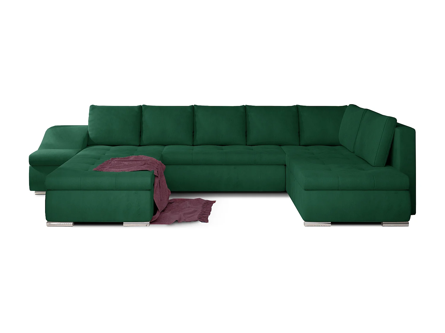 Canapé panoramique convertible velours vert Jonaz 340cm-Méridienne A gauche