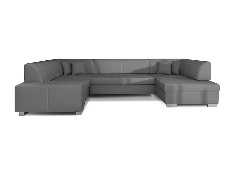 Canapé convertible panoramique simili cuir gris avec coffre de rangement Houston 320cm-Coffre de rangement à droite