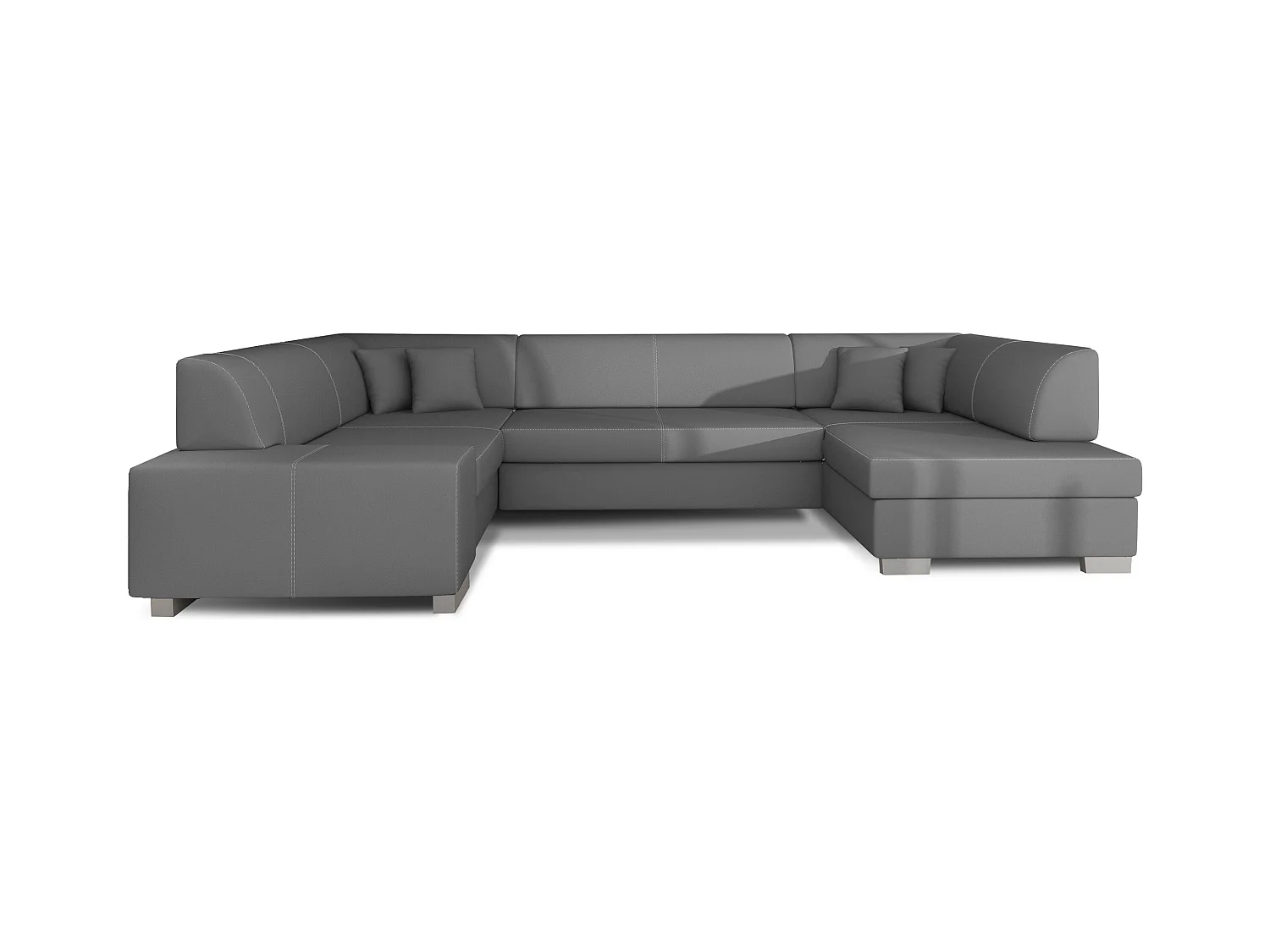 Canapé convertible panoramique simili cuir gris avec coffre de rangement Houston 320cm-Coffre de rangement à droite