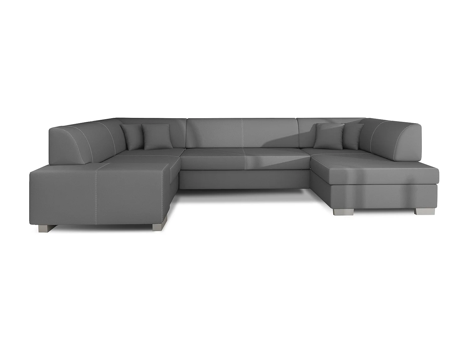 Canapé convertible panoramique simili cuir gris avec coffre de rangement Houston 320cm-Coffre de rangement à droite